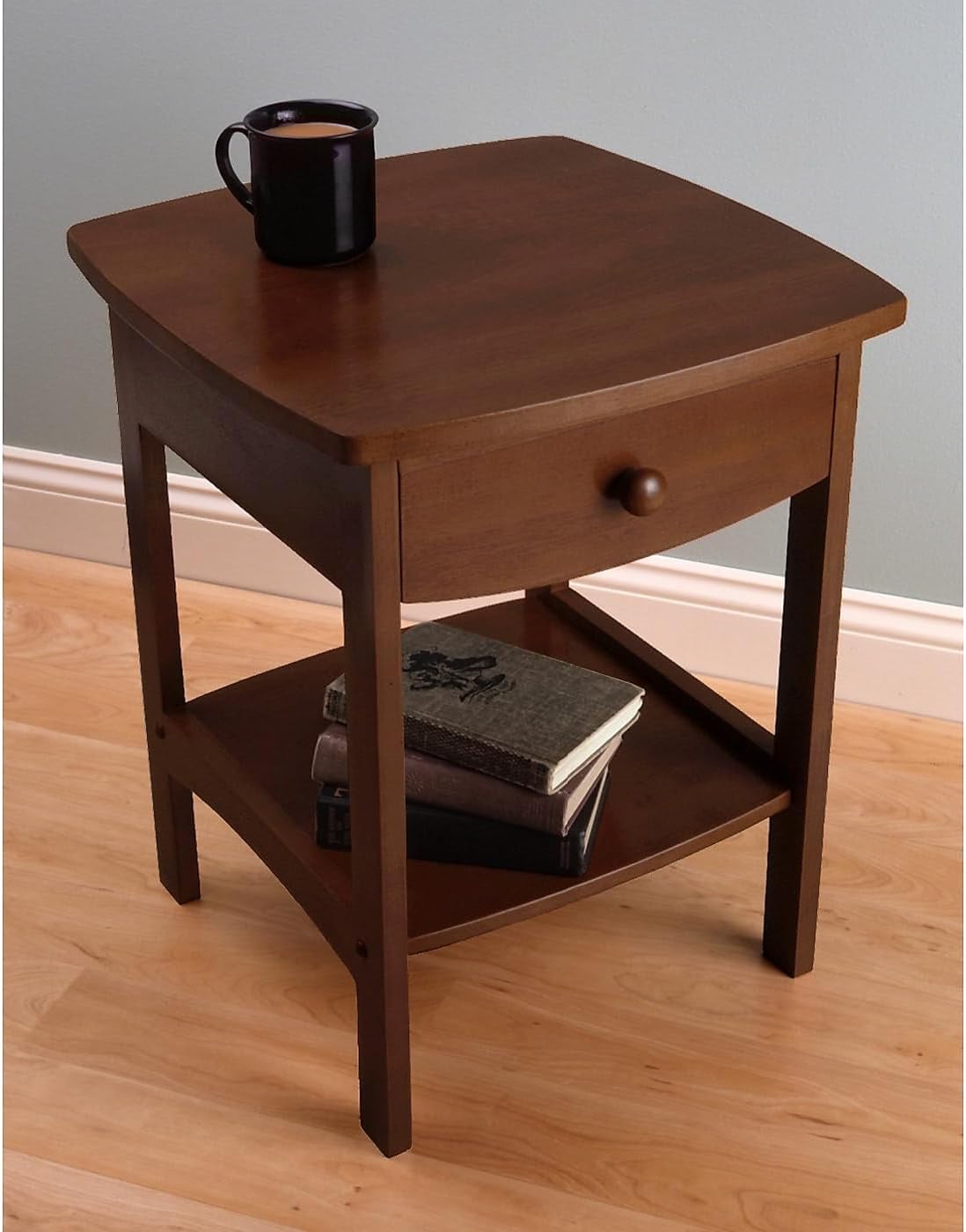 Winsome 22 x 18 x 18-Inch Wood Curved End Table/Night Stand with One Drawer, Brown (94918)