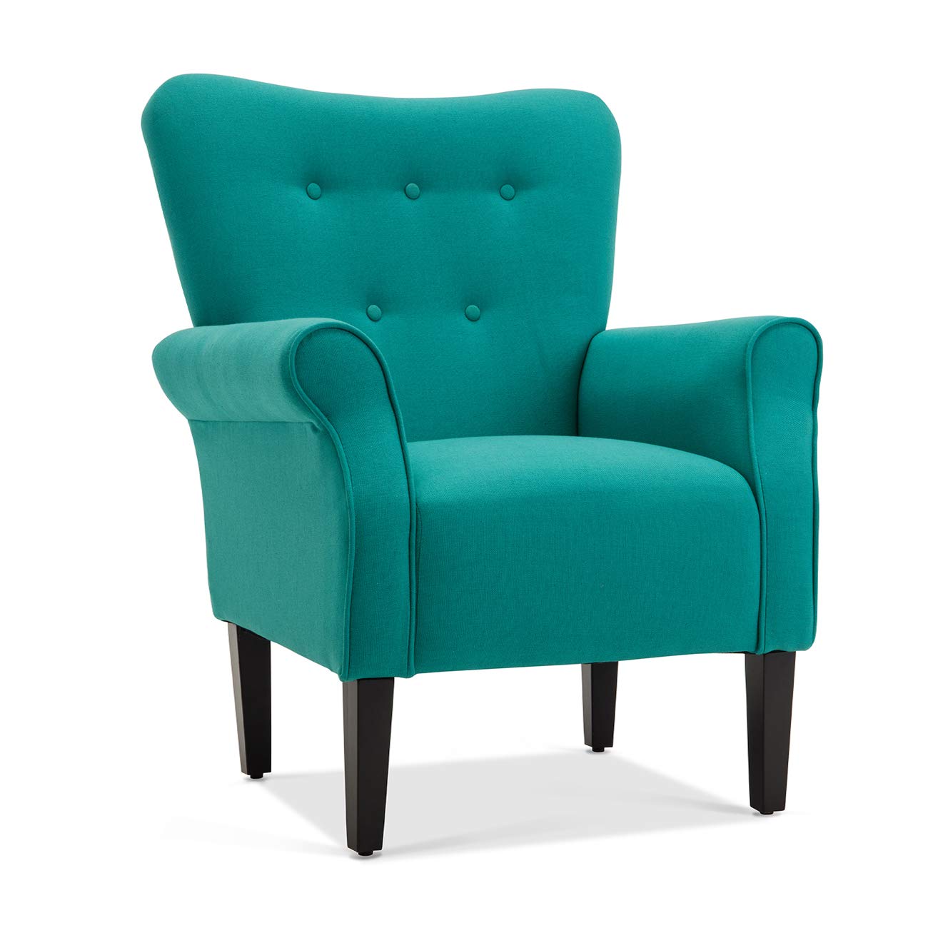 BELLEZE Modern Accent Chair, High Back Armchair, Upholstered Wingback Side Chair, Padded Single Sofa with Wooden Legs for Living Room, Bedroom - Green Blue Floral