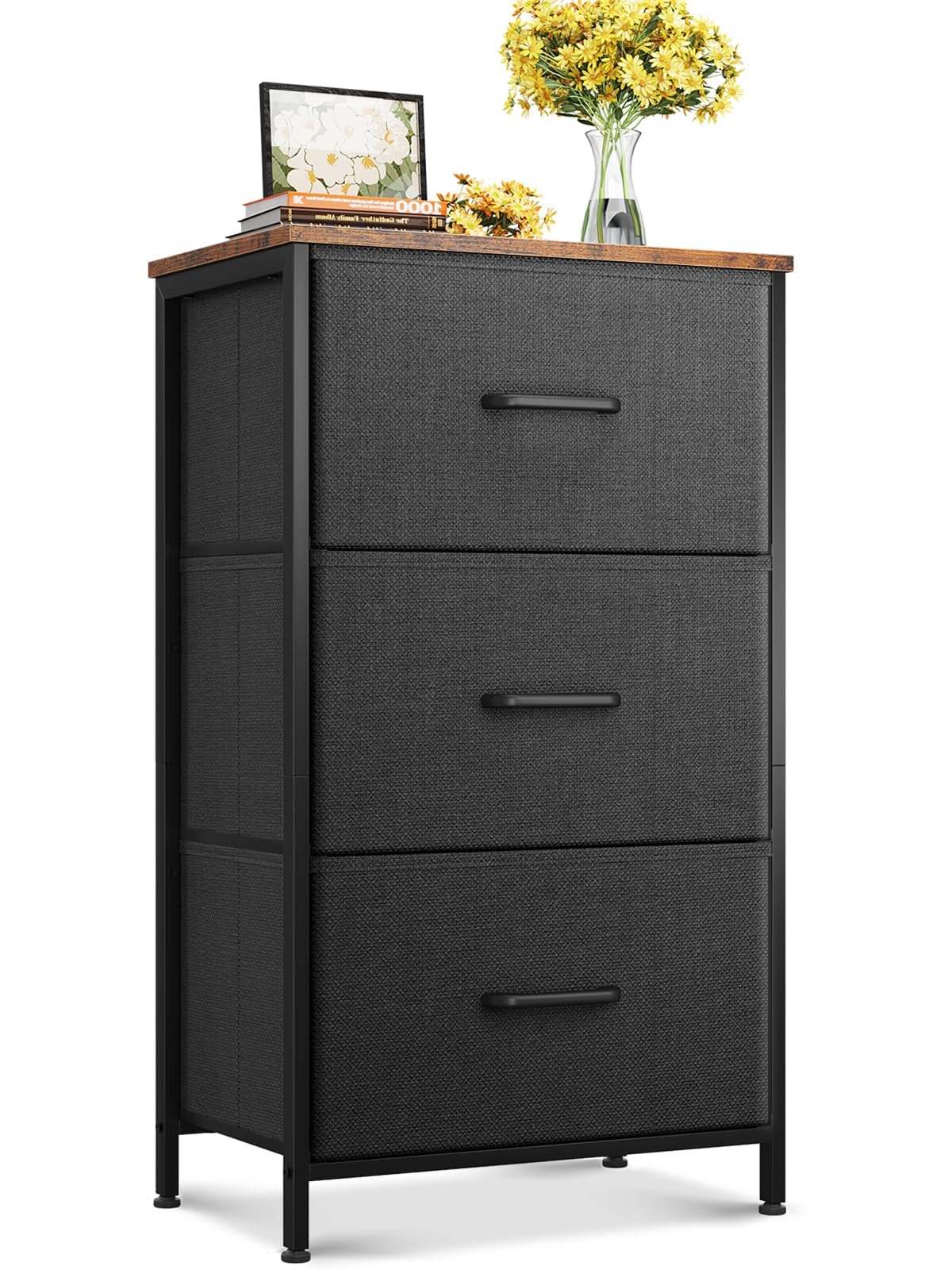 AODK Dresser for Bedroom Nightstand Small Dressers Chest of Drawers End Table for Living Room, Closet Dresser with 3 Storage Drawers Organizer Clothes, Black
