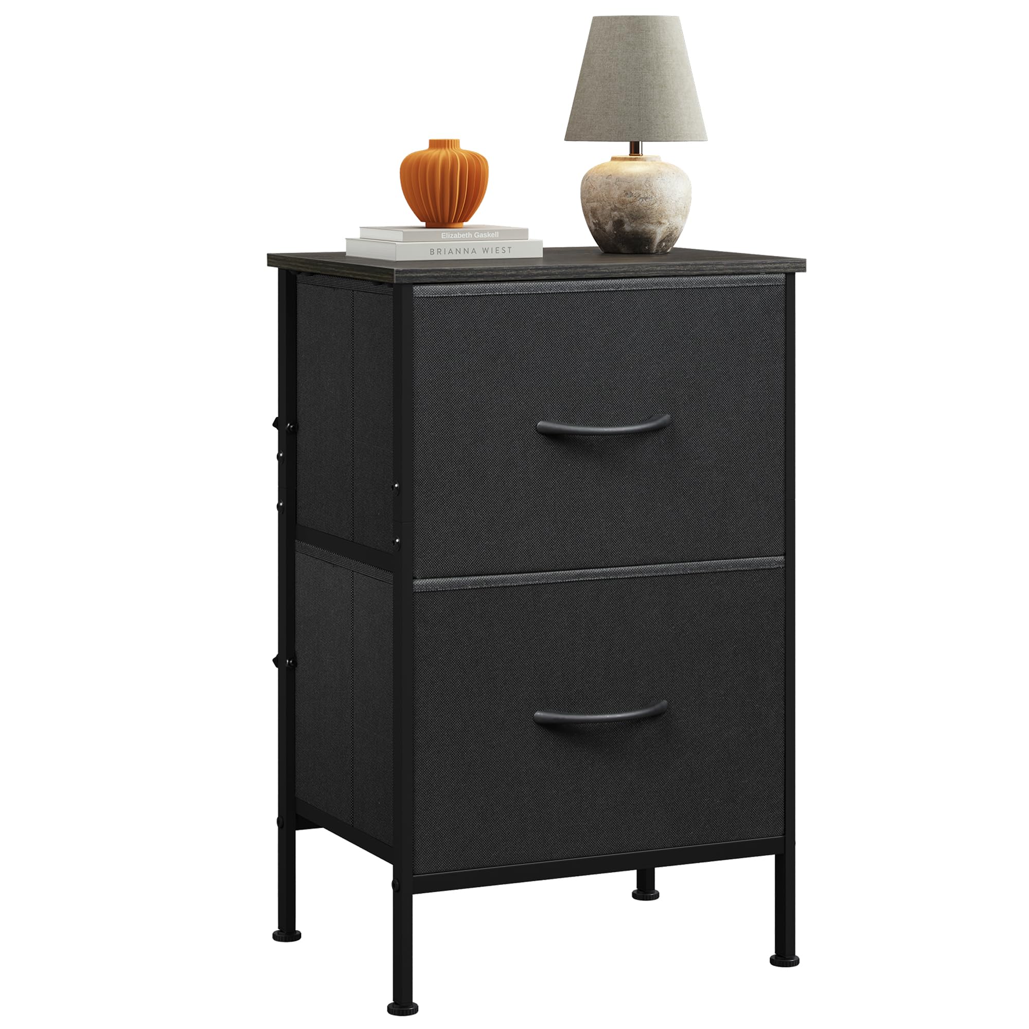 WLIVE Night Stand, Small 2 Drawer Dresser, Nightstand with Fabric Bins for Bedroom, Closet, Dorm, Rustic Brown Wood Grain Print, 11.8" D x 15.7" W x 20.9" H