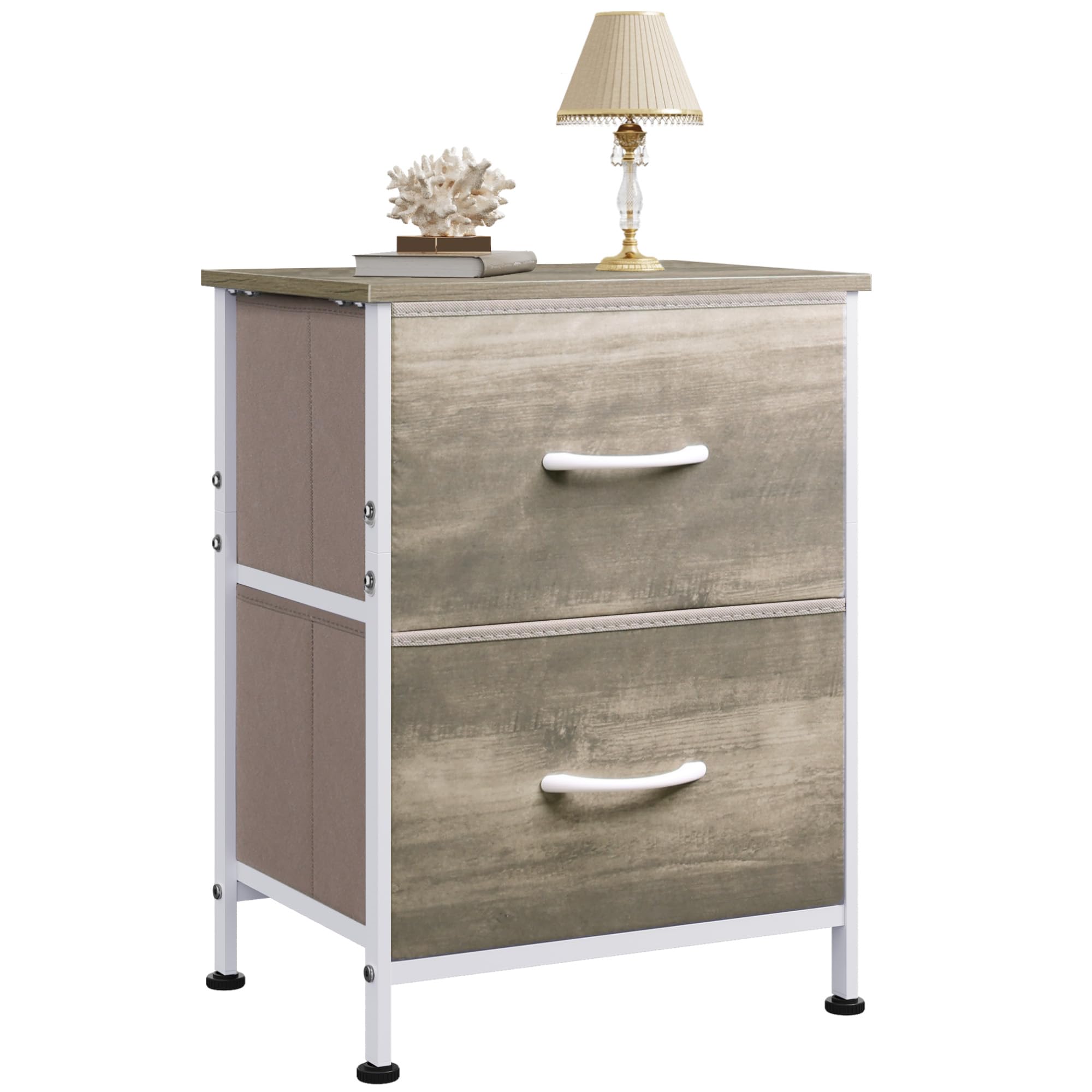 WLIVE Night Stand, Small 2 Drawer Dresser, Nightstand with Fabric Bins for Bedroom, Closet, Dorm, Rustic Brown Wood Grain Print, 11.8" D x 15.7" W x 20.9" H