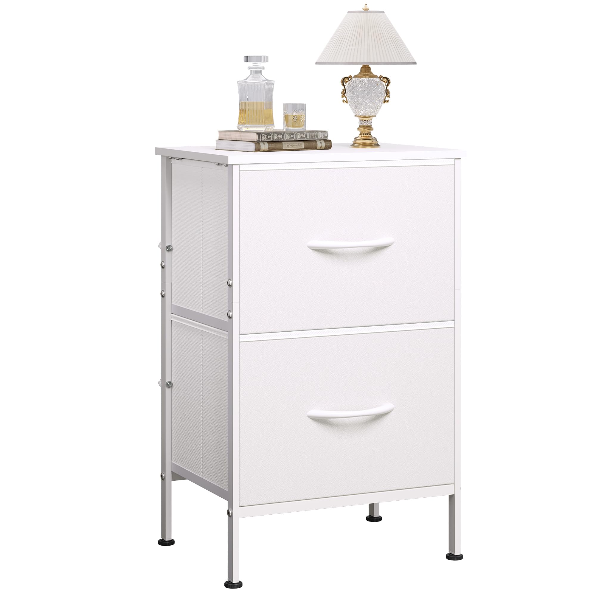 WLIVE Night Stand, Small 2 Drawer Dresser, Nightstand with Fabric Bins for Bedroom, Closet, Dorm, Rustic Brown Wood Grain Print, 11.8" D x 15.7" W x 20.9" H