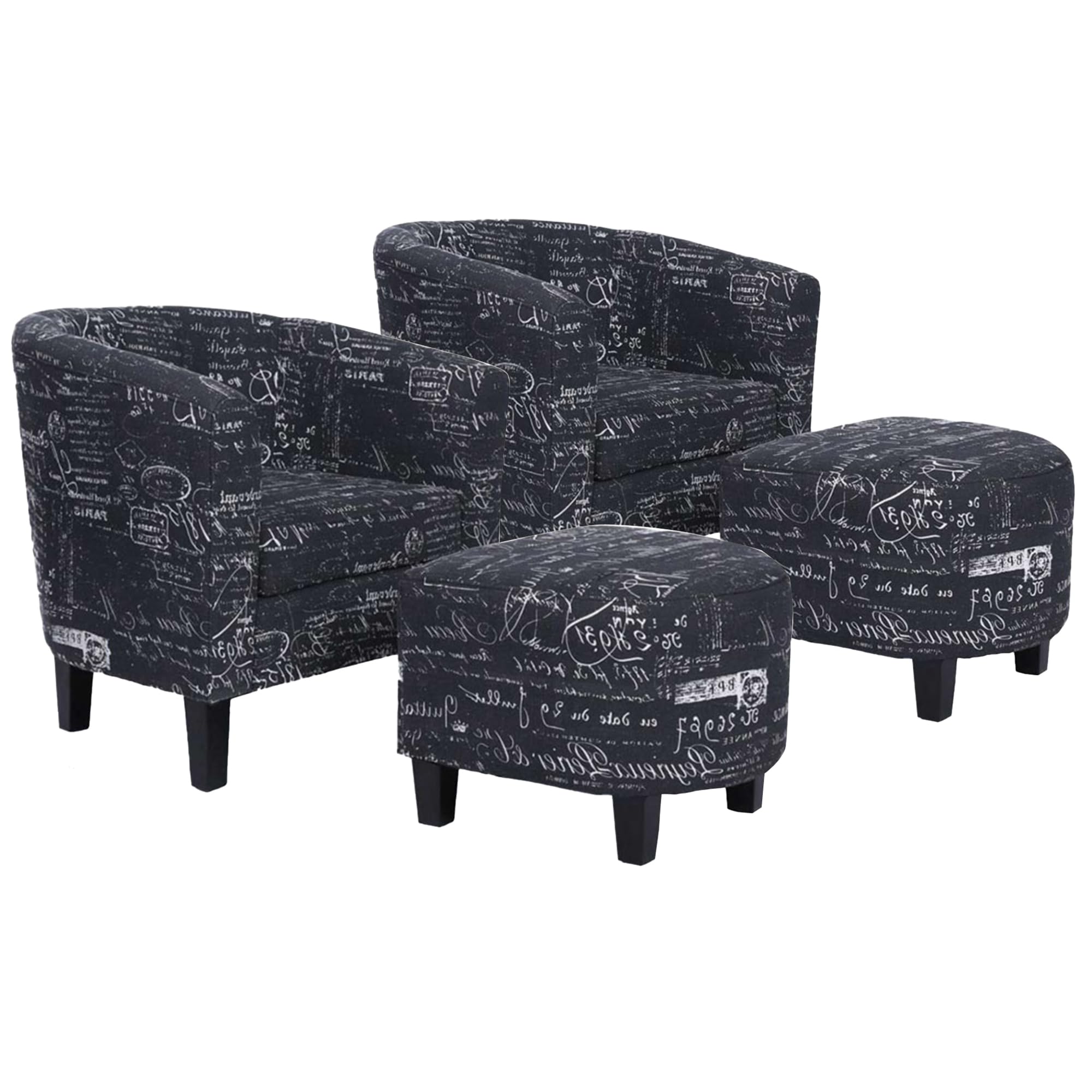 BELLEZE Accent Chair with Ottoman Set, Modern Upholstered Curved Back Chair, Barrel Round Tub Reading Chair and Footrest for Living Room Bedroom - Floral Beige/Linen