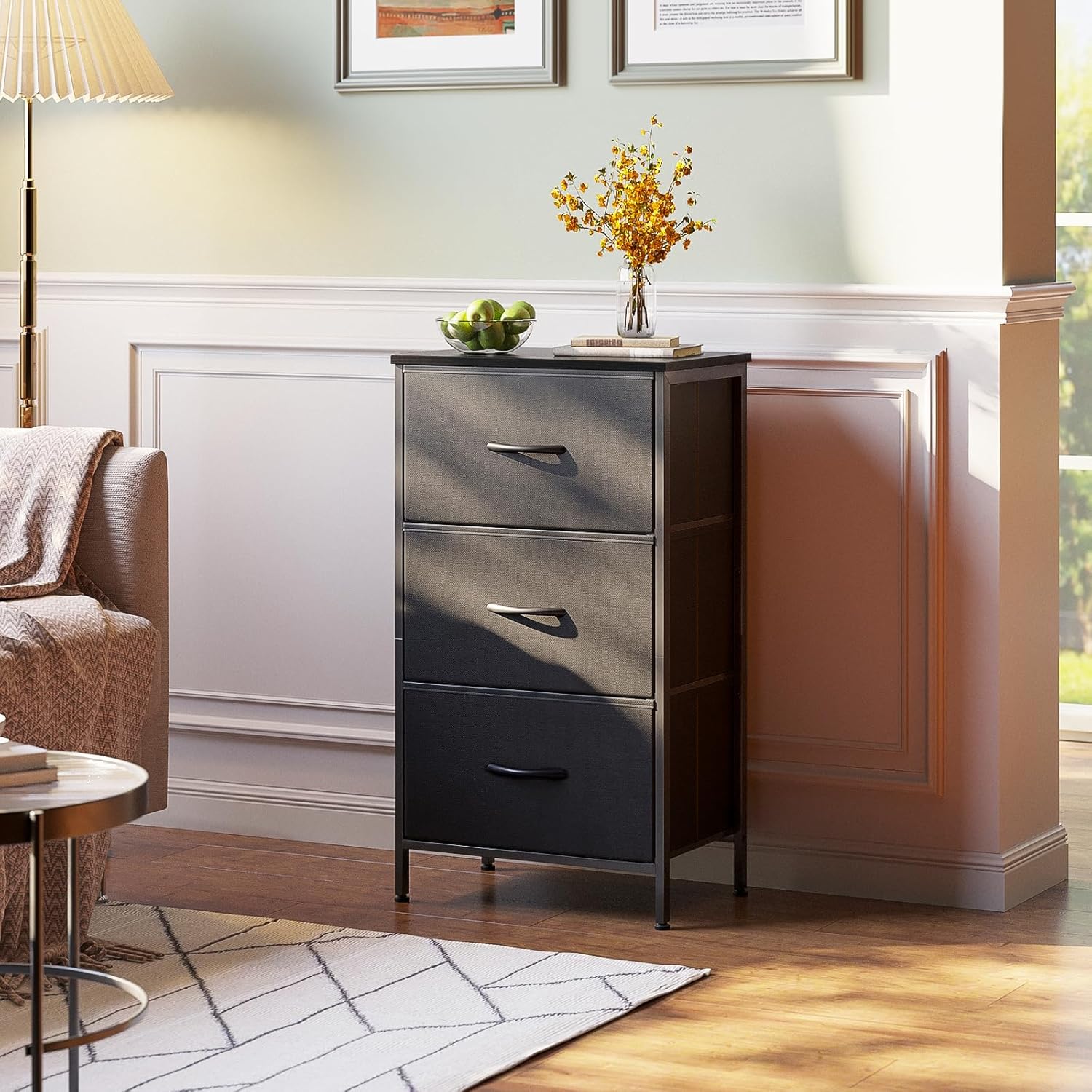 AODK Dresser for Bedroom Nightstand Small Dressers Chest of Drawers End Table for Living Room, Closet Dresser with 3 Storage Drawers Organizer Clothes, Black