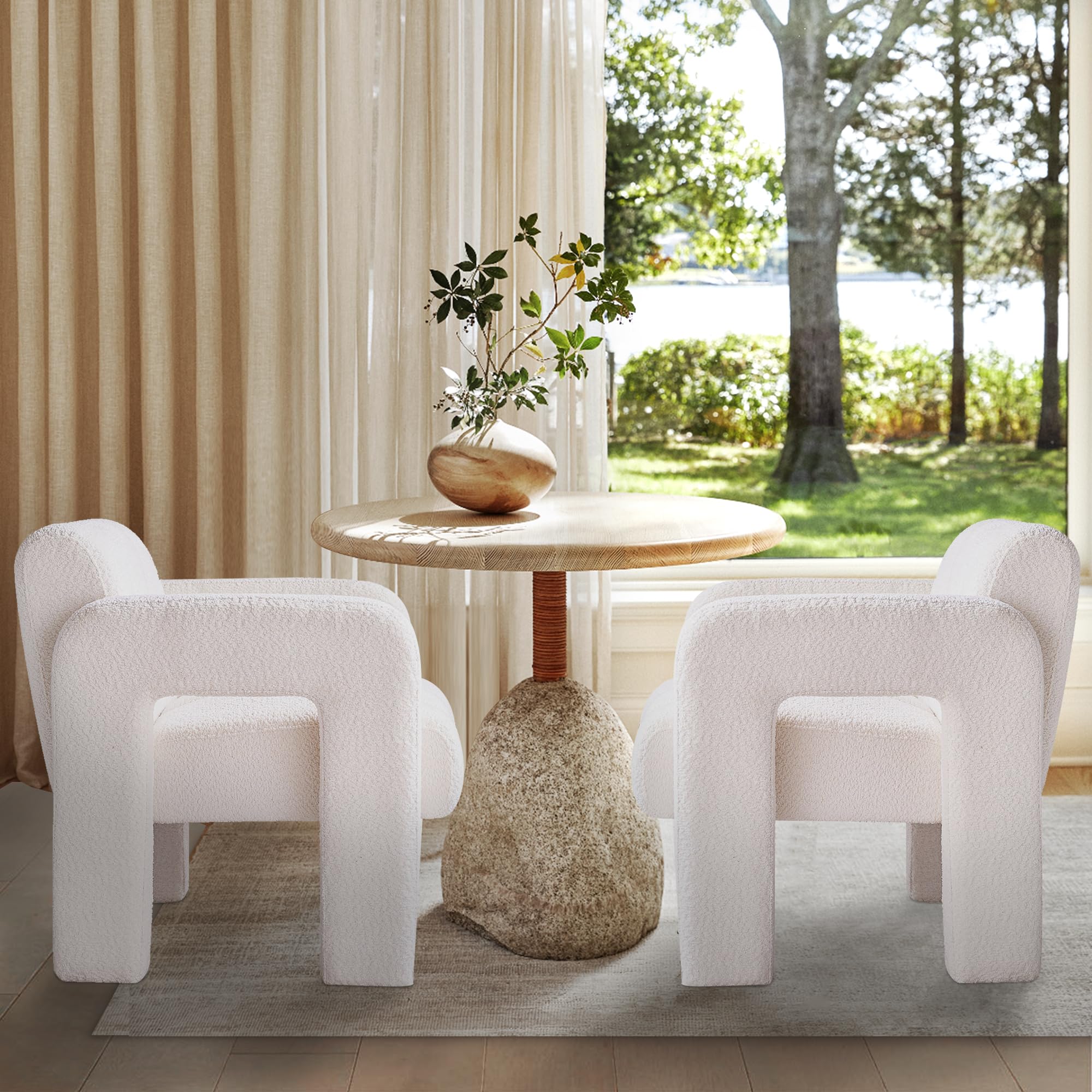 Yoglad Modern Accent Chair, Bouclé Fabric Upholstered Armchair, Comfy Single Chair for Living Room Lounge Bedroom Office-Dark Grey