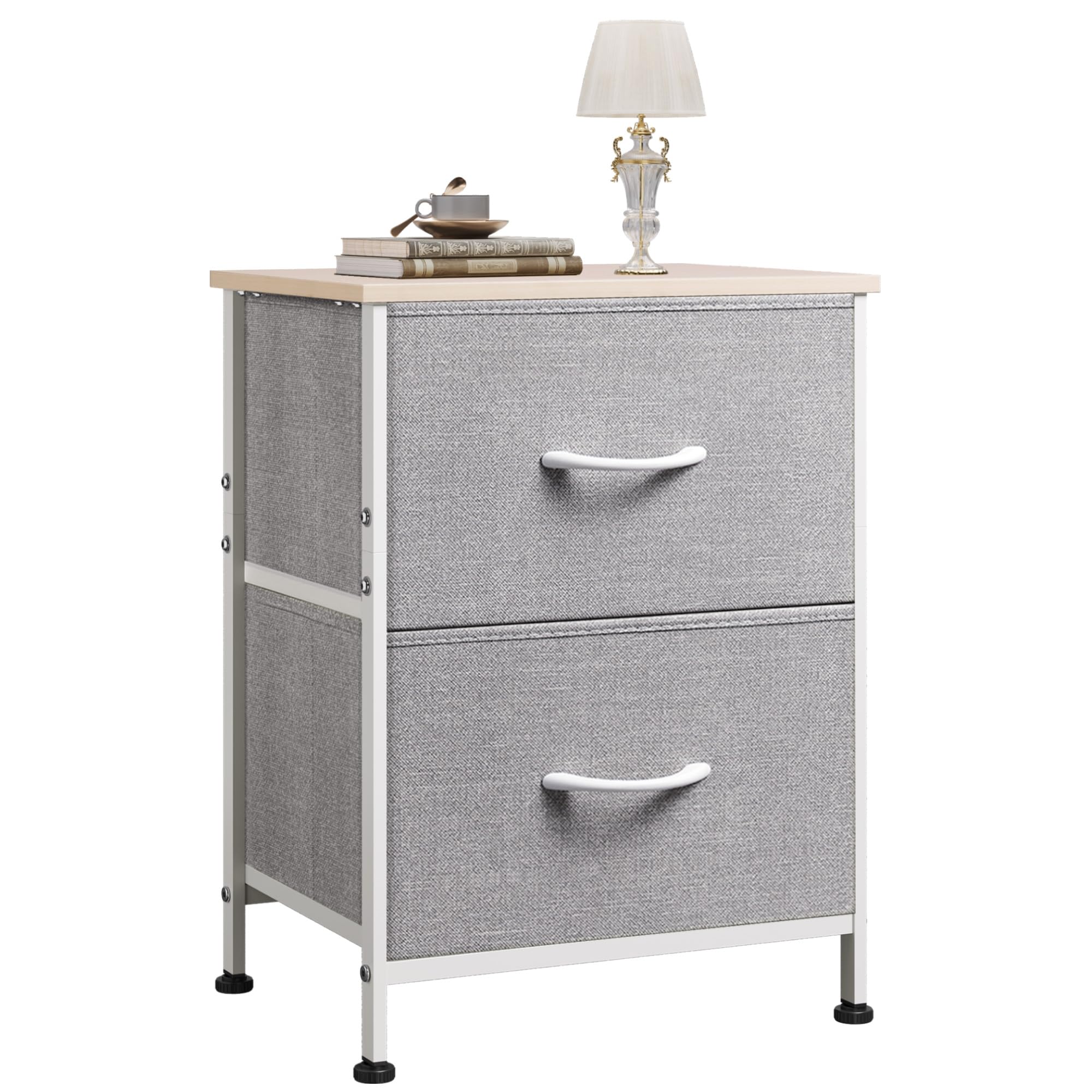 WLIVE Night Stand, Small 2 Drawer Dresser, Nightstand with Fabric Bins for Bedroom, Closet, Dorm, Rustic Brown Wood Grain Print, 11.8" D x 15.7" W x 20.9" H