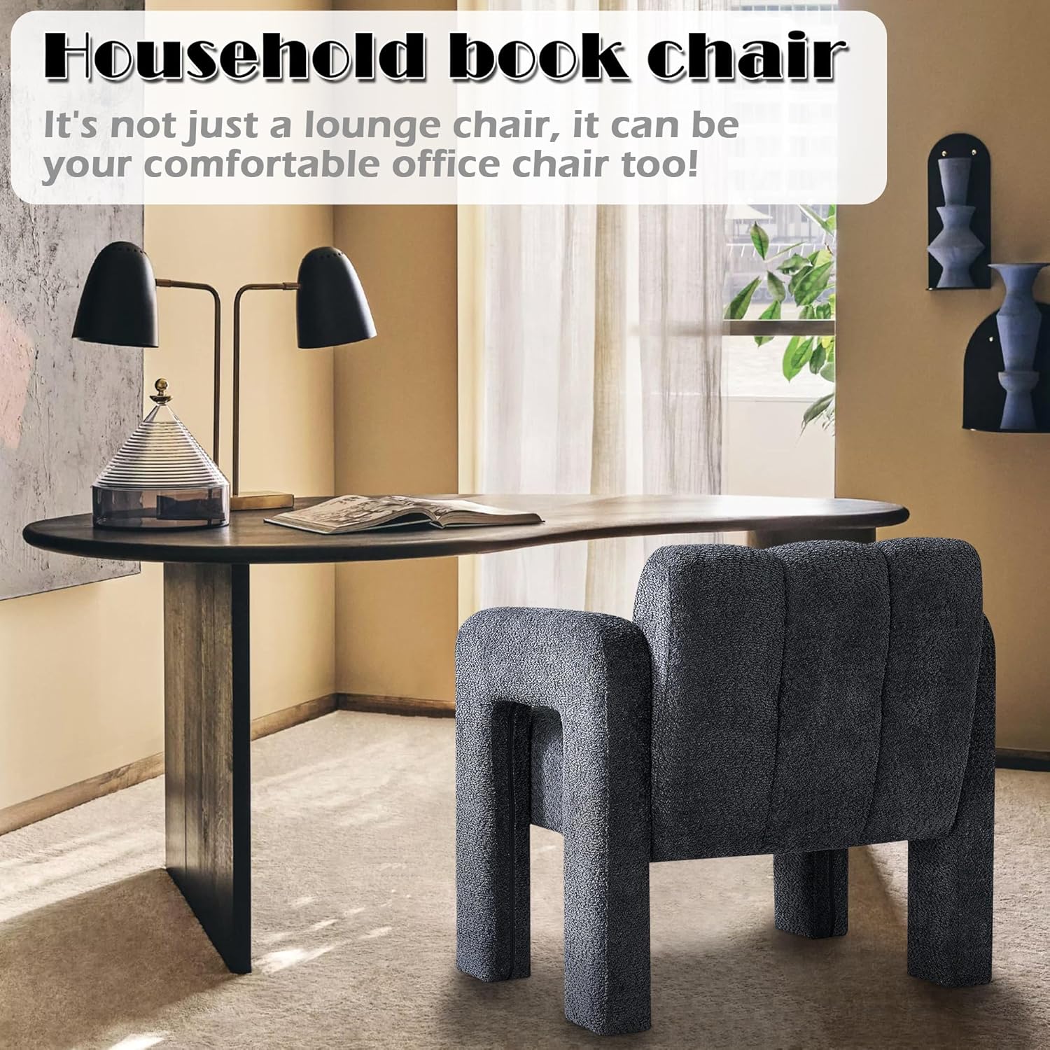 Yoglad Modern Accent Chair, Bouclé Fabric Upholstered Armchair, Comfy Single Chair for Living Room Lounge Bedroom Office-Dark Grey