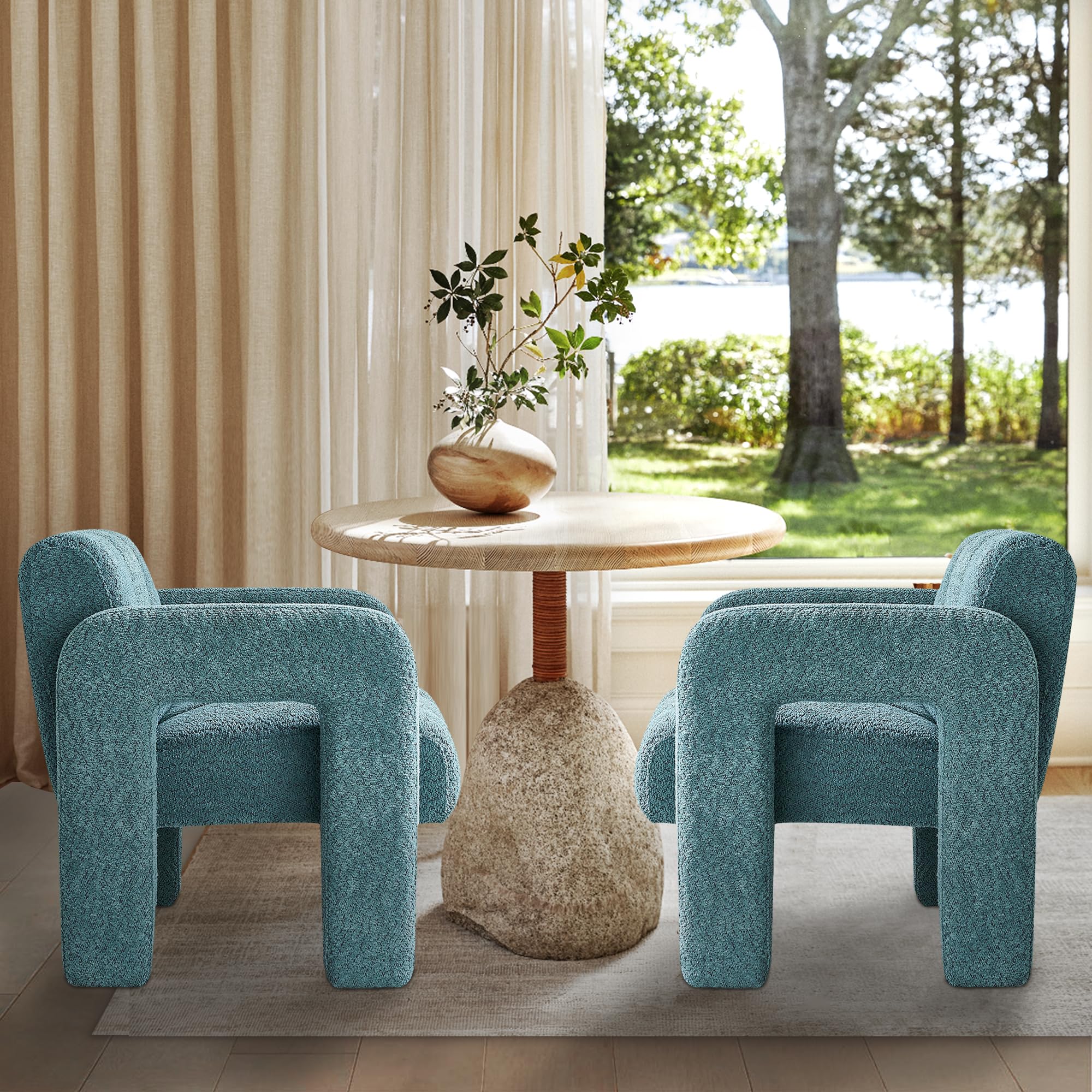 Yoglad Modern Accent Chair, Bouclé Fabric Upholstered Armchair, Comfy Single Chair for Living Room Lounge Bedroom Office-Dark Grey