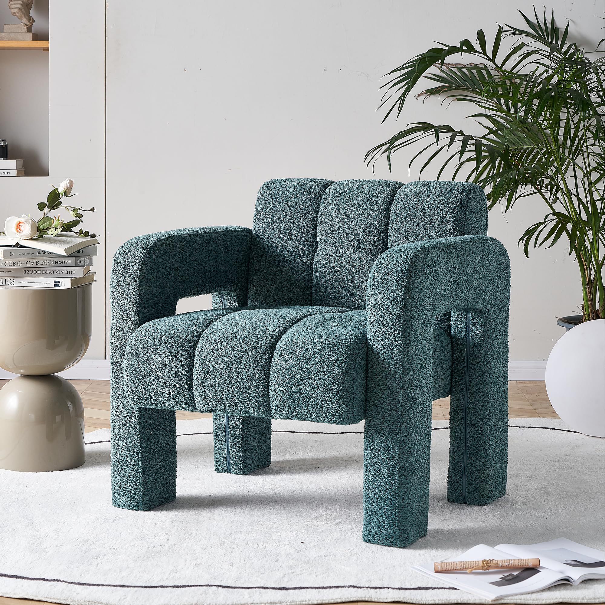 Yoglad Modern Accent Chair, Bouclé Fabric Upholstered Armchair, Comfy Single Chair for Living Room Lounge Bedroom Office-Dark Grey