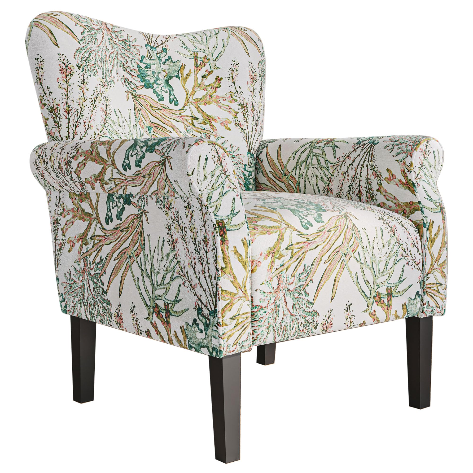 BELLEZE Modern Accent Chair, High Back Armchair, Upholstered Wingback Side Chair, Padded Single Sofa with Wooden Legs for Living Room, Bedroom - Green Blue Floral