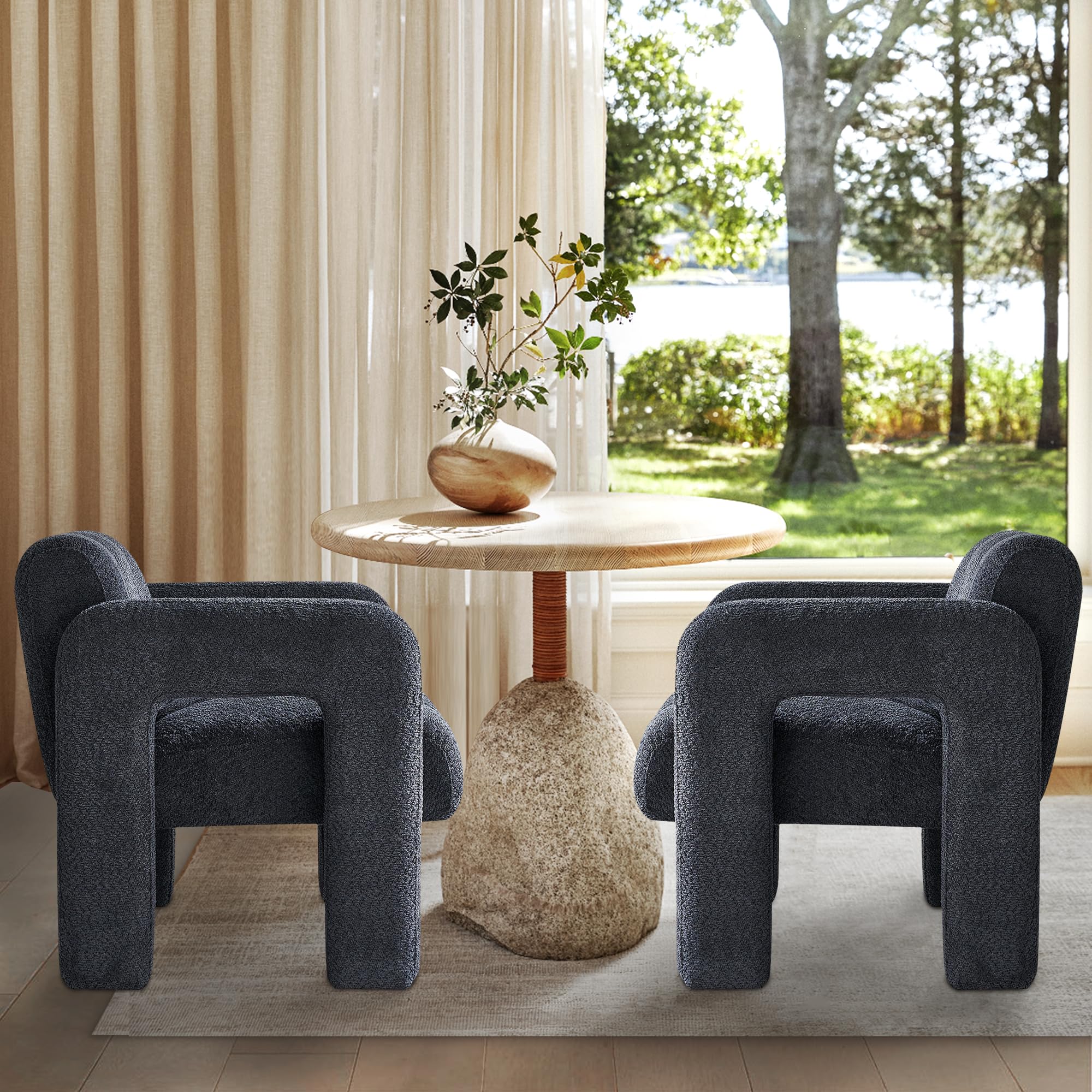 Yoglad Modern Accent Chair, Bouclé Fabric Upholstered Armchair, Comfy Single Chair for Living Room Lounge Bedroom Office-Dark Grey