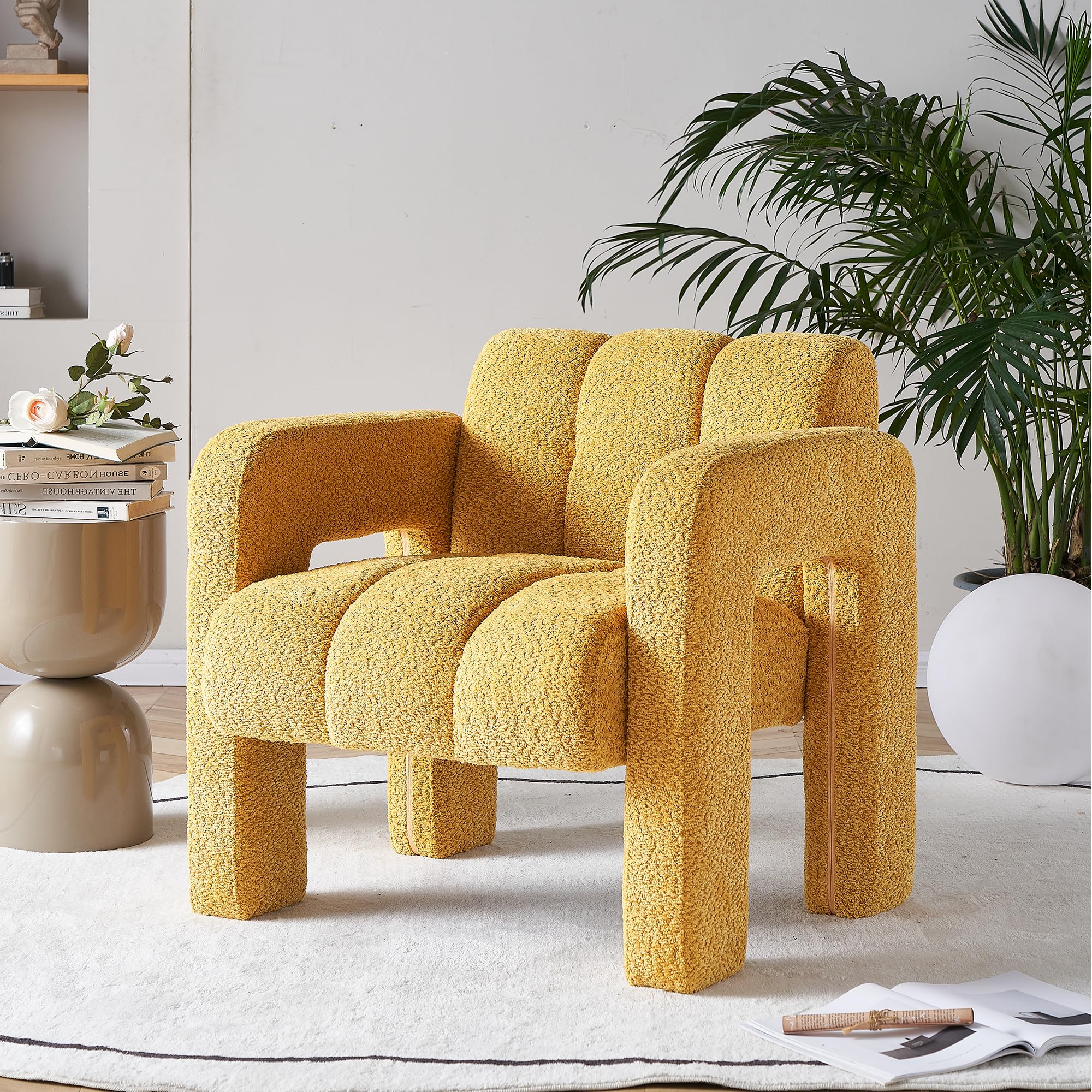 Yoglad Modern Accent Chair, Bouclé Fabric Upholstered Armchair, Comfy Single Chair for Living Room Lounge Bedroom Office-Dark Grey